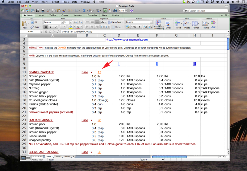 The SausageMania Spreadsheet.